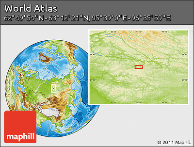 Physical Location Map of the Area around 63° 1' 7" N, 96° 7' 30" E