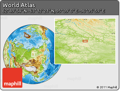 Physical Location Map of the Area around 63° 1' 7" N, 96° 7' 30" E