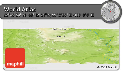 Physical Panoramic Map of the Area around 63° 1' 7" N, 99° 31' 30" E