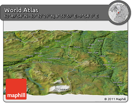 Satellite 3D Map of the Area around 63° 1' 7" N, 9° 25' 30" E