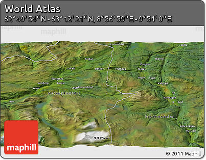 Satellite 3D Map of the Area around 63° 1' 7" N, 9° 25' 30" E
