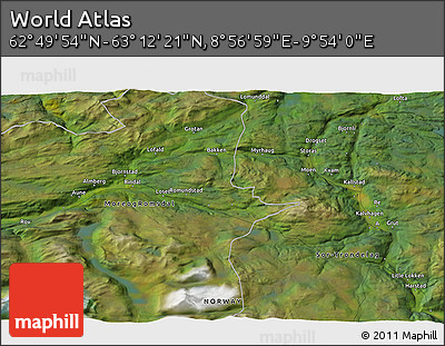 Satellite 3D Map of the Area around 63° 1' 7" N, 9° 25' 30" E