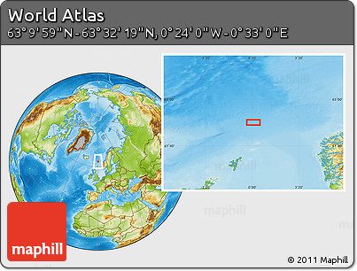 Physical Location Map of the Area around 63° 21' 9" N, 0° 4' 30" E
