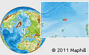 Physical Location Map of the area around 63° 21' 9" N, 0° 46' 30" W