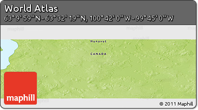 Physical Panoramic Map of the Area around 63° 21' 9" N, 100° 13' 29" W