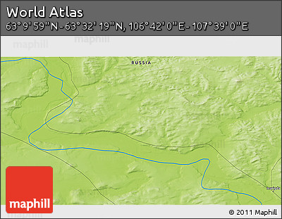 Physical 3D Map of the Area around 63° 21' 9" N, 107° 10' 30" E