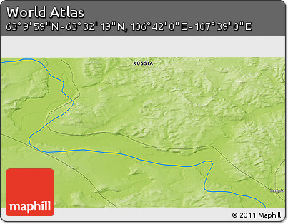 Physical 3D Map of the Area around 63° 21' 9" N, 107° 10' 30" E