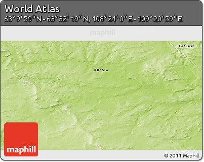 Physical 3D Map of the Area around 63° 21' 9" N, 108° 52' 30" E