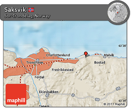 Shaded Relief Map of Saksvik