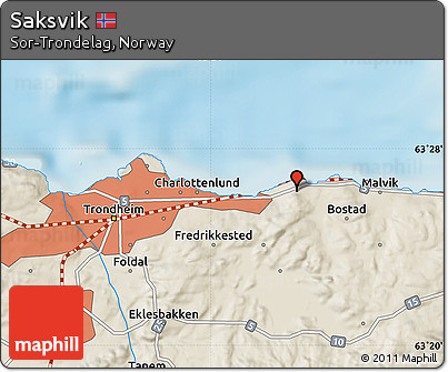 Shaded Relief Map of Saksvik