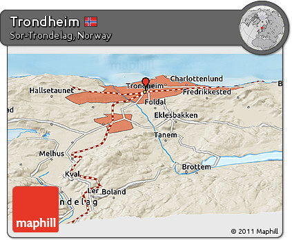 Shaded Relief Panoramic Map of Trondheim