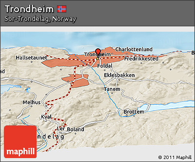 Shaded Relief Panoramic Map of Trondheim