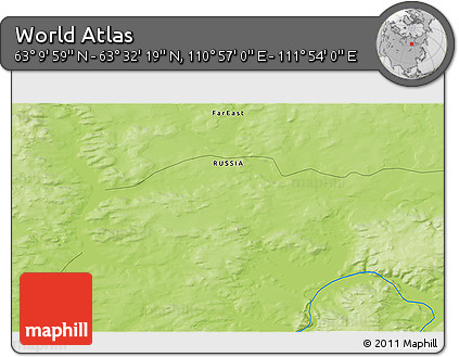 Physical 3D Map of the Area around 63° 21' 9" N, 111° 25' 30" E