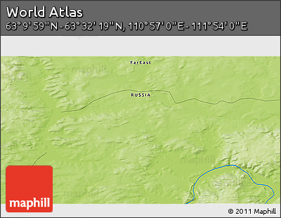 Physical 3D Map of the Area around 63° 21' 9" N, 111° 25' 30" E