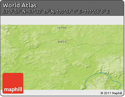 Physical 3D Map of the Area around 63° 21' 9" N, 111° 25' 30" E