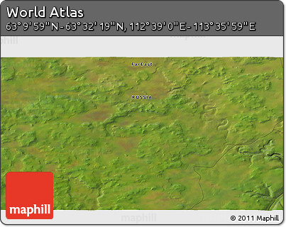 Satellite 3D Map of the Area around 63° 21' 9" N, 113° 7' 30" E