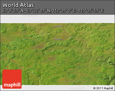 Satellite 3D Map of the Area around 63° 21' 9" N, 113° 7' 30" E