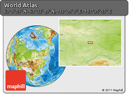 Physical Location Map of the Area around 63° 21' 9" N, 113° 7' 30" E