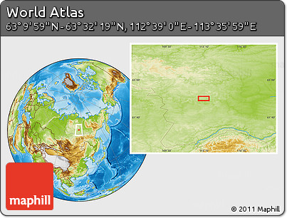 Physical Location Map of the Area around 63° 21' 9" N, 113° 7' 30" E