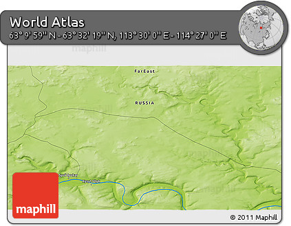 Physical 3D Map of the Area around 63° 21' 9" N, 113° 58' 29" E