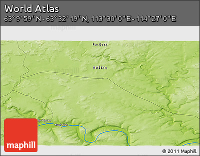 Physical 3D Map of the Area around 63° 21' 9" N, 113° 58' 29" E