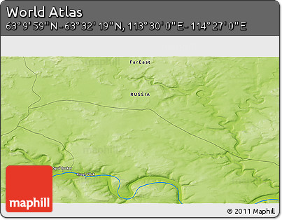 Physical 3D Map of the Area around 63° 21' 9" N, 113° 58' 29" E