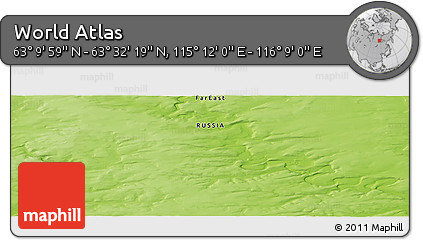 Physical Panoramic Map of the Area around 63° 21' 9" N, 115° 40' 30" E