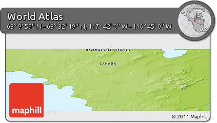 Physical Panoramic Map of the Area around 63° 21' 9" N, 117° 13' 29" W