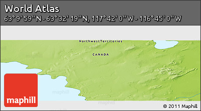 Physical Panoramic Map of the Area around 63° 21' 9" N, 117° 13' 29" W