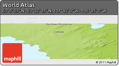Physical Panoramic Map of the Area around 63° 21' 9" N, 117° 13' 29" W