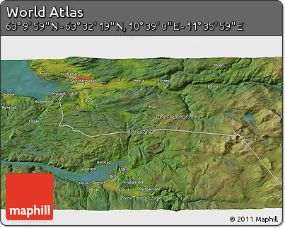 Satellite 3D Map of the Area around 63° 21' 9" N, 11° 7' 30" E
