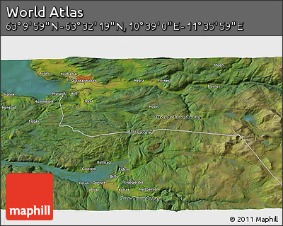 Satellite 3D Map of the Area around 63° 21' 9" N, 11° 7' 30" E