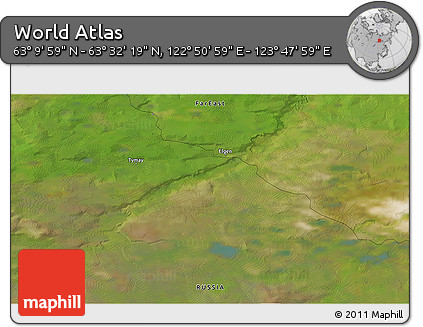 Satellite 3D Map of the Area around 63° 21' 9" N, 123° 19' 29" E