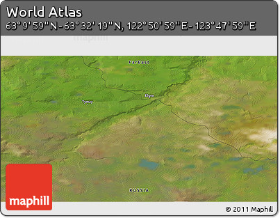 Satellite 3D Map of the Area around 63° 21' 9" N, 123° 19' 29" E