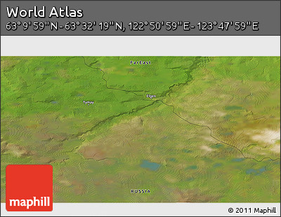 Satellite 3D Map of the Area around 63° 21' 9" N, 123° 19' 29" E