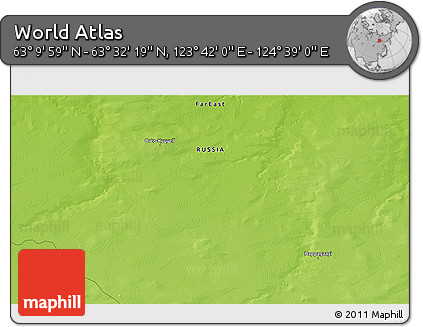 Physical 3D Map of the Area around 63° 21' 9" N, 124° 10' 30" E