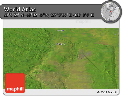 Satellite 3D Map of the Area around 63° 21' 9" N, 127° 34' 30" E