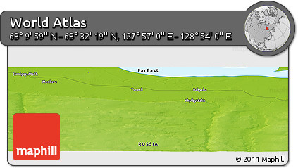 Physical Panoramic Map of the Area around 63° 21' 9" N, 128° 25' 30" E