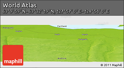 Physical Panoramic Map of the Area around 63° 21' 9" N, 128° 25' 30" E