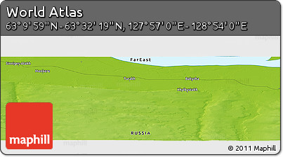 Physical Panoramic Map of the Area around 63° 21' 9" N, 128° 25' 30" E