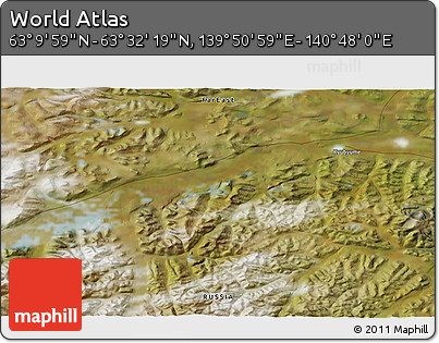 Satellite 3D Map of the Area around 63° 21' 9" N, 140° 19' 29" E