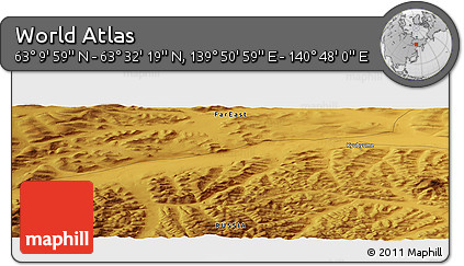 Physical Panoramic Map of the Area around 63° 21' 9" N, 140° 19' 29" E