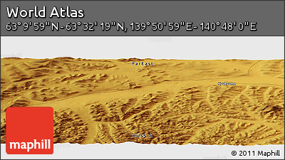 Physical Panoramic Map of the Area around 63° 21' 9" N, 140° 19' 29" E