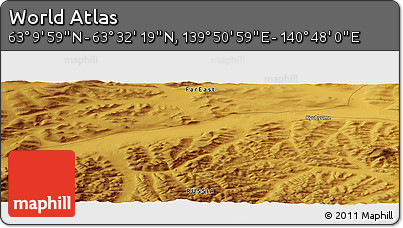 Physical Panoramic Map of the Area around 63° 21' 9" N, 140° 19' 29" E