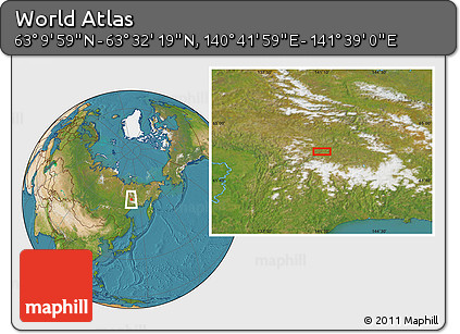 Satellite Location Map of the Area around 63° 21' 9" N, 141° 10' 30" E