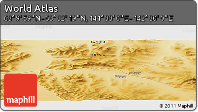 Physical Panoramic Map of the Area around 63° 21' 9" N, 142° 1' 30" E