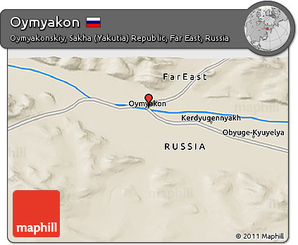Shaded Relief 3D Map of Oymyakon