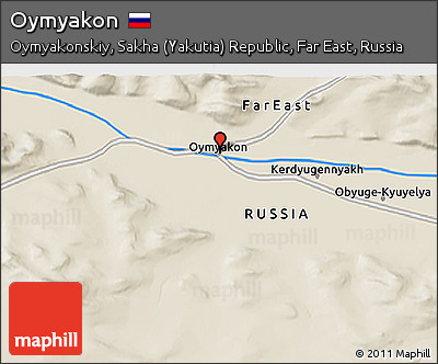 Shaded Relief 3D Map of Oymyakon
