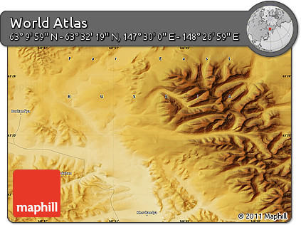 Physical Map of the Area around 63° 21' 9" N, 147° 58' 29" E