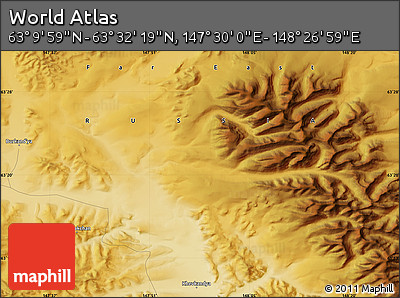 Physical Map of the Area around 63° 21' 9" N, 147° 58' 29" E